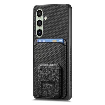 Pro pouzdro Samsung Galaxy S25 pouzdro na kartu TPU kryt z uhlíkových vláken s kůží