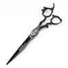 7" Black Dragon Handle Hairdressing Scissors - High-End Straight Shears for Pet Grooming
