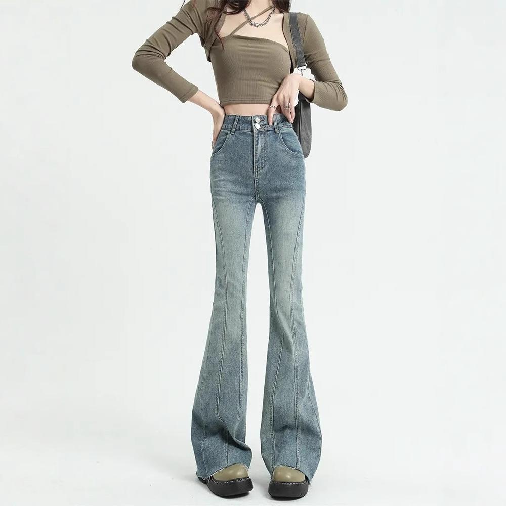 

2025 New Style Retro Flare Jeans: Frayed Patchwork Slimming Fit XL