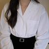 Washed cotton Cuban collar commuter white shirt women's spring organ pleated niche temperament long-sleeved shirt