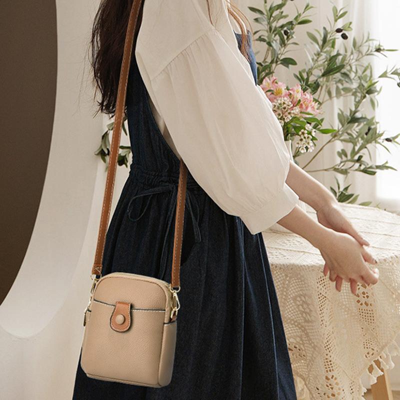 Handytasche für Damen, Umhängetasche aus PU-Leder, einfache mehrschichtige Messenger-Handtasche und Geldbörse, Einkaufstasche