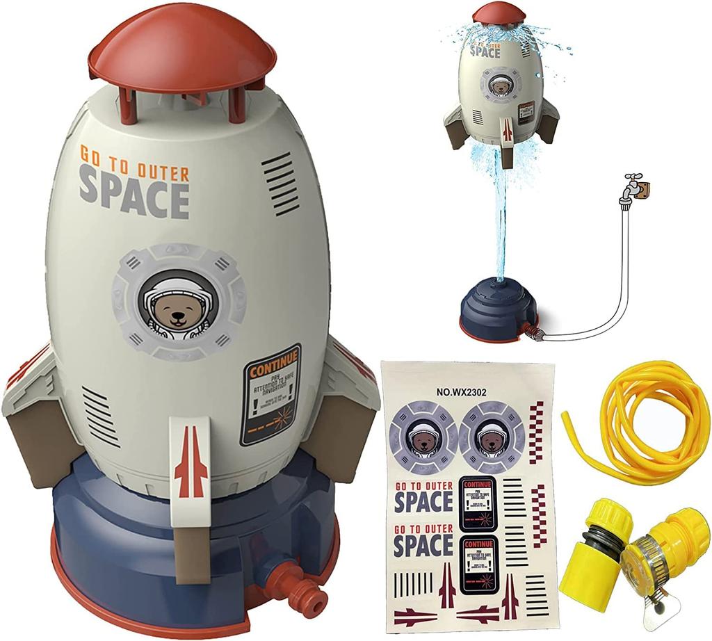 Rocket Toy, Space Rocket Sprinkler, 360-Degree Rotating Water Sprayer, Rocket Sprinkler Toy, Outdoor Water Play Toy, Fountain Rocket, Parent-Child