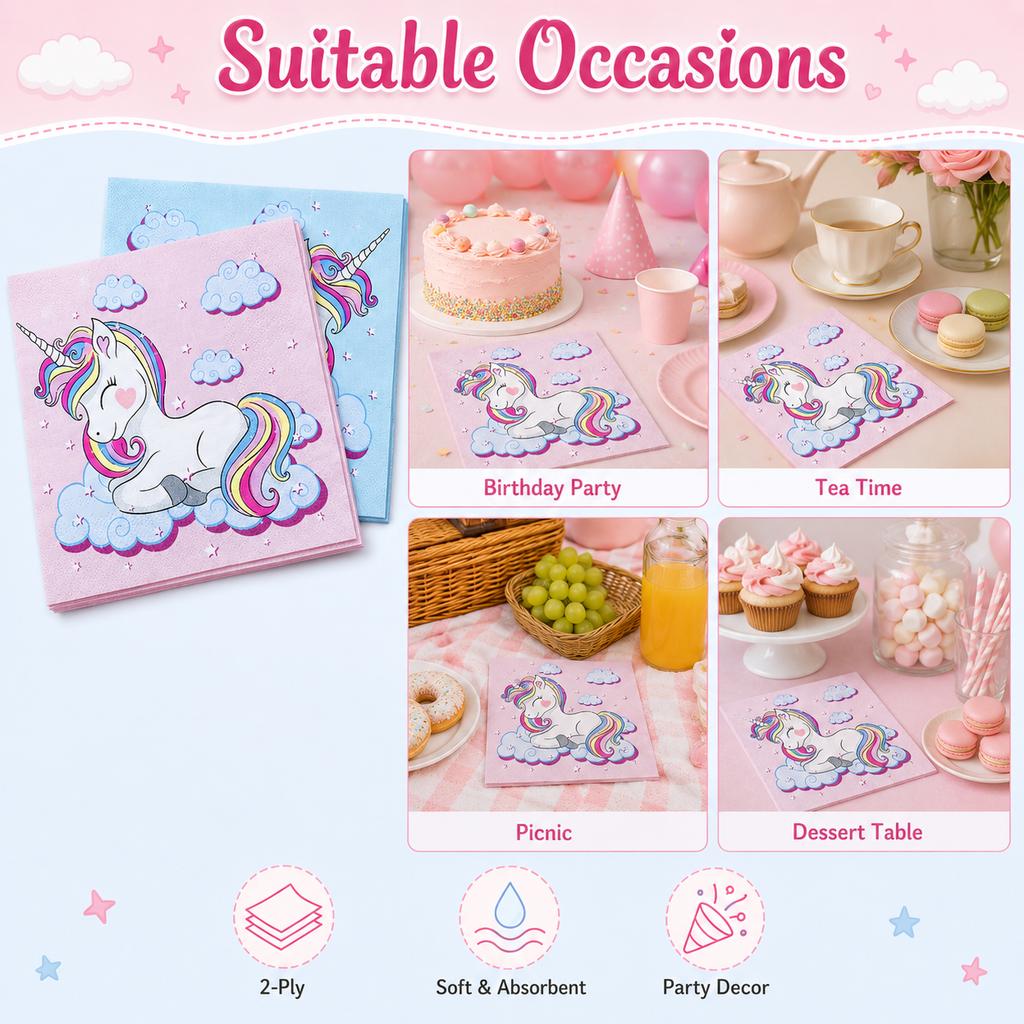 Pink Blue Unicorn Paper Napkins