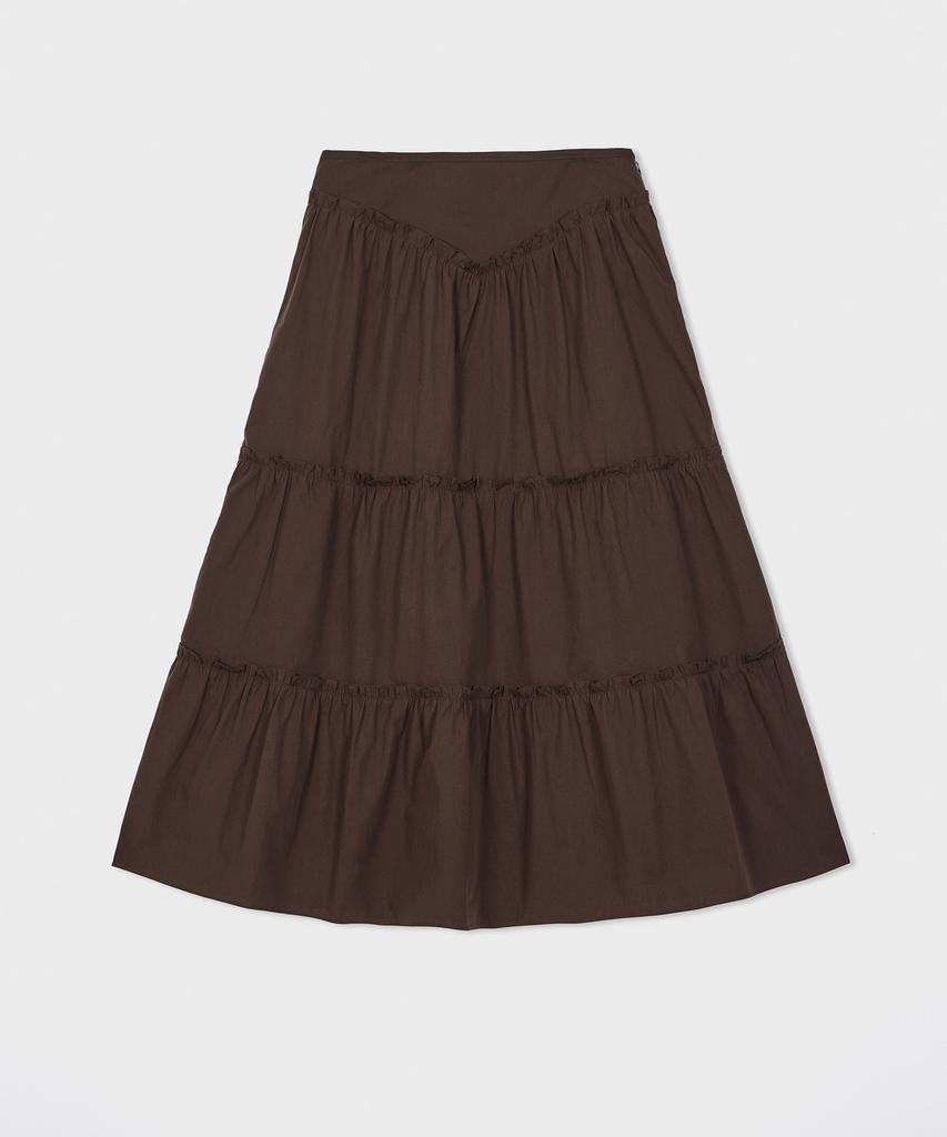 Belloel Shirred Long Skirt Brown