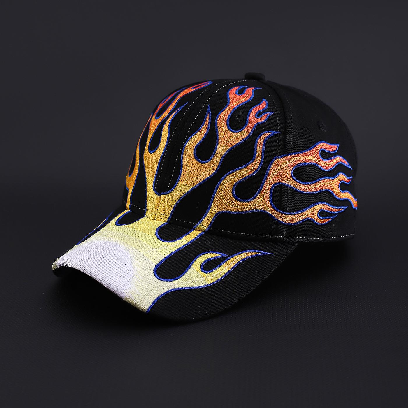 Gepersonaliseerde Trendy Vlam Borduur Baseballpet - Geschikt voor Zowel Mannen als Vrouwen. Sportief, Casual, Hip-Hop . Multi- One Size black