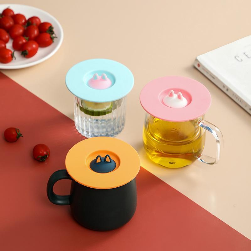 1Pcs Dust‑Proof Round Mug Cover Cute Cat Ear Silicone Cup Lid Reusable Cup Topper Mug Lid Seal Drinkware