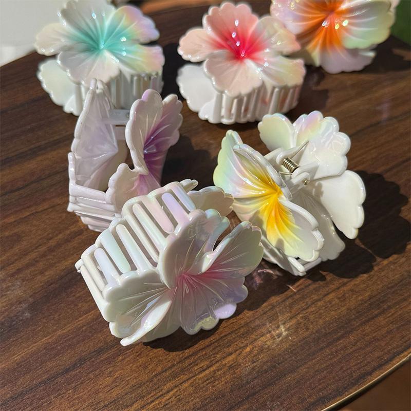 Boho Korean Gradient Colorful Flower Ponytail Shark Hair Clip Claw Women Temperament Hairpin Barrettes Hair Hawaiian Accessories