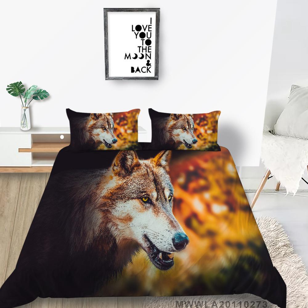Home Textiles Bedding Suit with Pillowcase 3D Wolf Printed King Double Size Comforter Duvet Cover Bed Sets