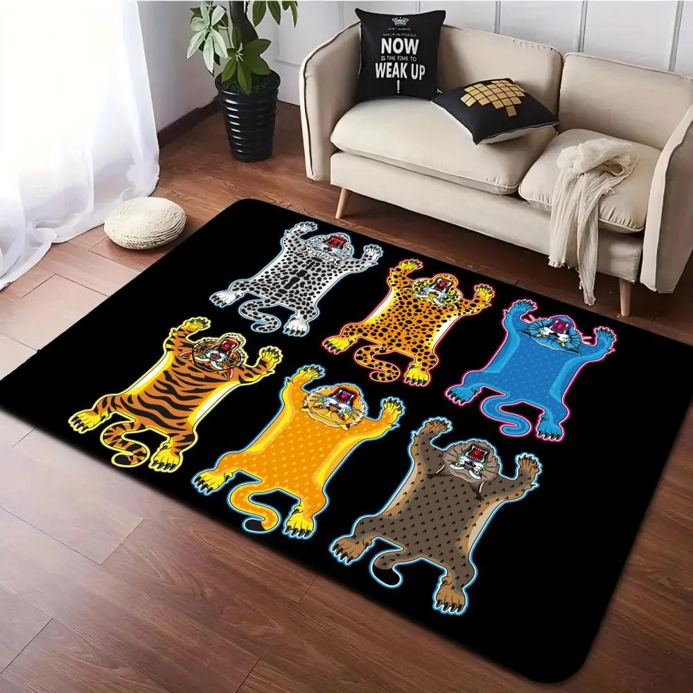 Wild Cats Print Area Rug Machine Washable Flannel Carpets Non-slip Mat for Bedroom Living Room Home Decor Animal  Floor Mat