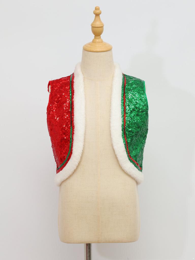 Boys Girls Circus Dance Waistcoat Kids Sleeveless Santa Elf Vest for Christmas Halloween Performance