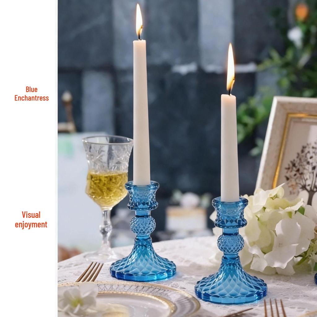 Nordic Blue Glass Candlestick for Romantic Dinner Décor