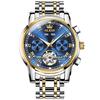 Men's Gold Automatic Skeleton Mechanical Watch, Waterproof Analog Stainless Steel Luxury Watch for Men (Blue I)