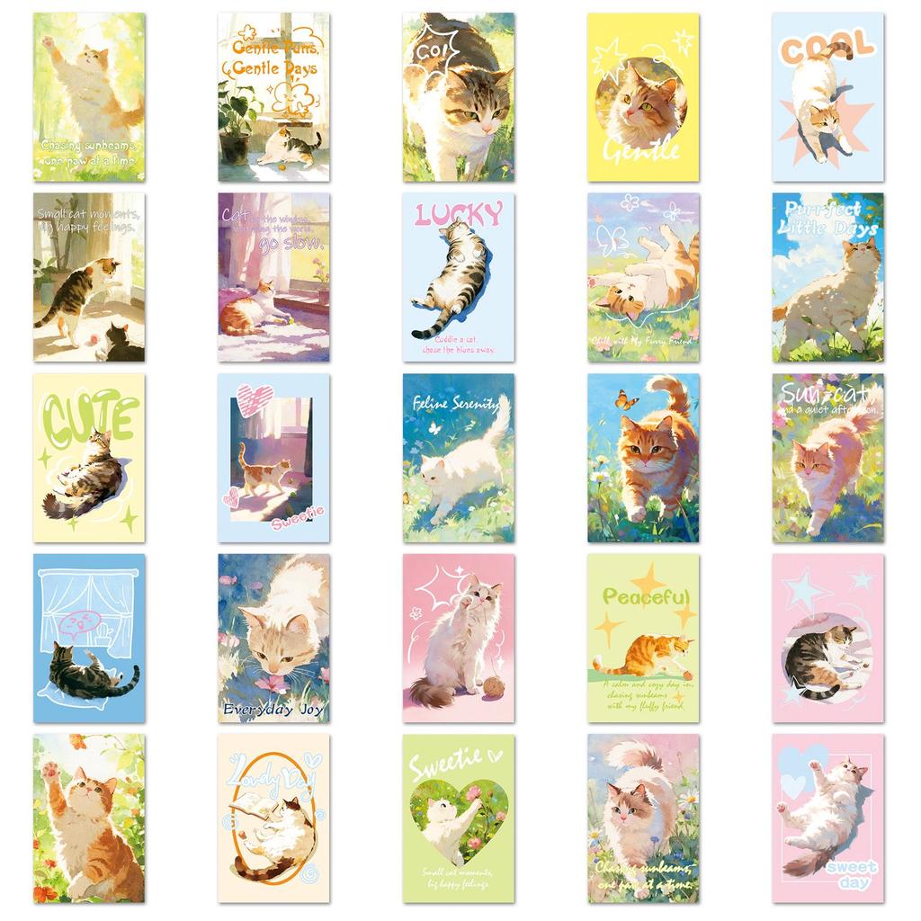 50PCS Cute Pet Cat Stickers - Healing Cartoon Animal DIY Journal Decor