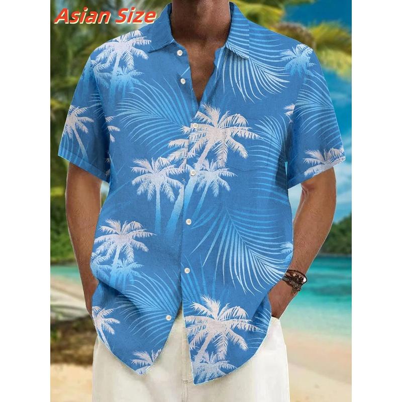 Ocean Beach Pattern Lapel Shirt For Men Coconut Tree 3D Printed Hawaiian Shirts Fashion Short Sleeve Tops Harajuku Button Blouse