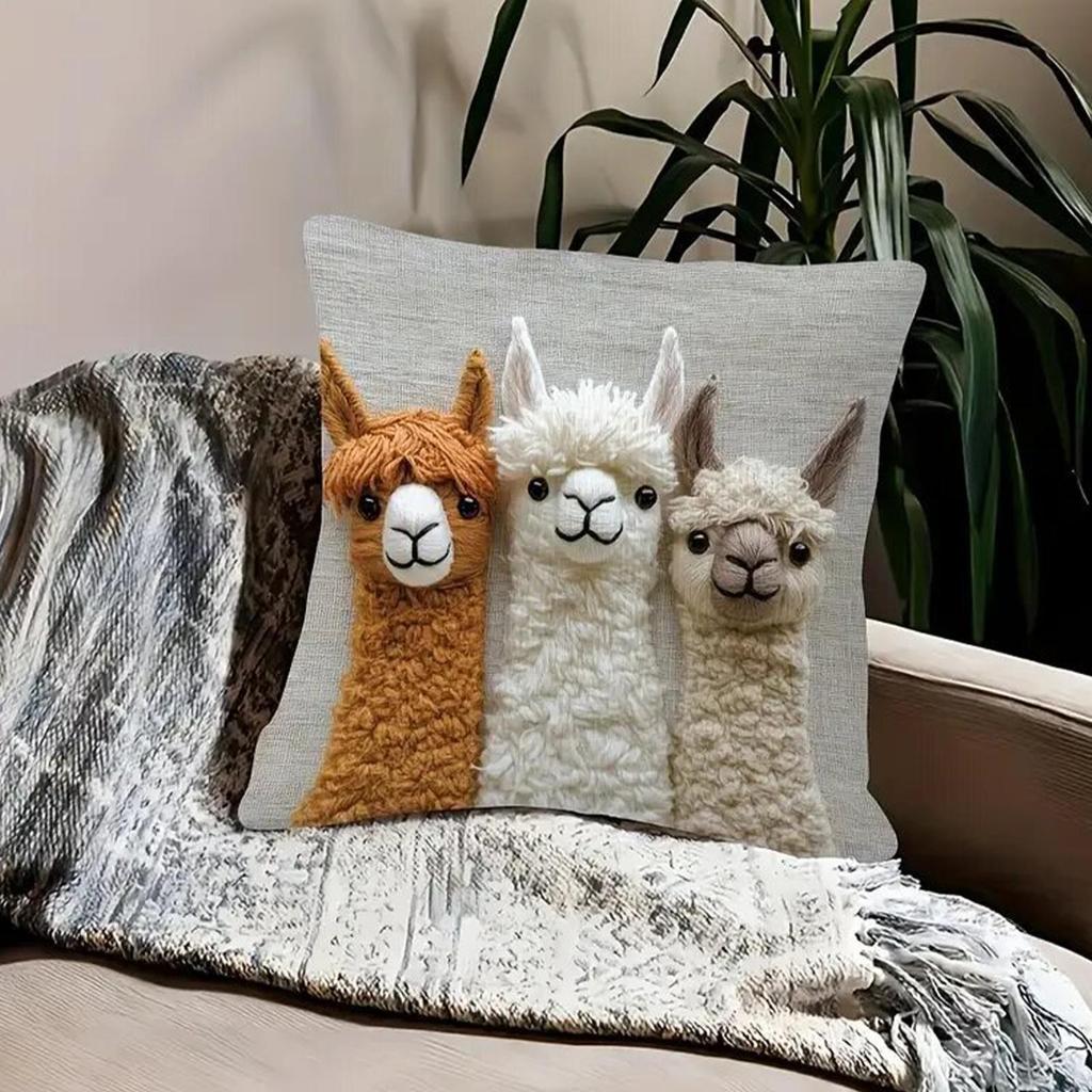 Cute Alpaca Print Throw Pillow Cover 18x18 Inch Soft Farmhouse Decor for Living Room Bedroom Chair Sofa Car Interior Decoration