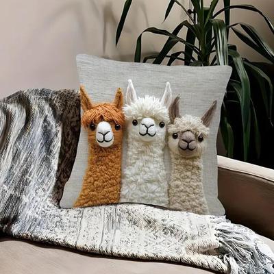 Cute Alpaca Print Throw Pillow Cover 18x18 Inch Soft Farmhouse Decor for Living Room Bedroom Chair Sofa Car Interior Decoration