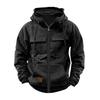 New Autumn Winter Men's Hooded Solid Color Sweatshirt European American Youth Sports Multi-pocket Leather Jacket