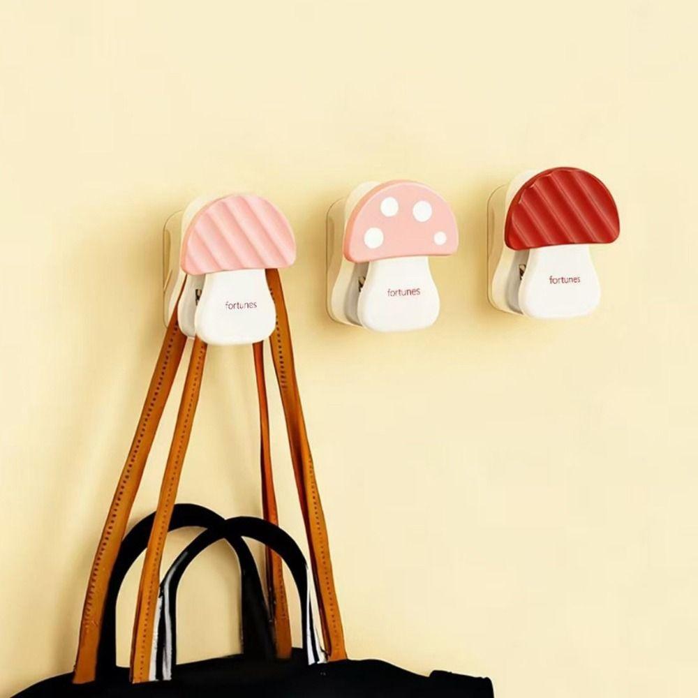 3 Pieces Cute Plastic Mushroom Shape Hook Self Adhesive Decorative Bag Hanger Non Perforated Home Storage Clips Kitchen