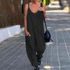 Kvinnor Sling V-ringad Ärmlös Jumpsuit Stora fickor Breda ben Enfärgade Tunn Playsuit Haklapp Overall Streetwear