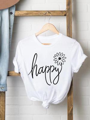 (Asian Size) Sweet Flower Trend Cute Women Fashion Tee Top Clothing T Shirt Woman Print Female Short Sleeve Graphic T-shirts