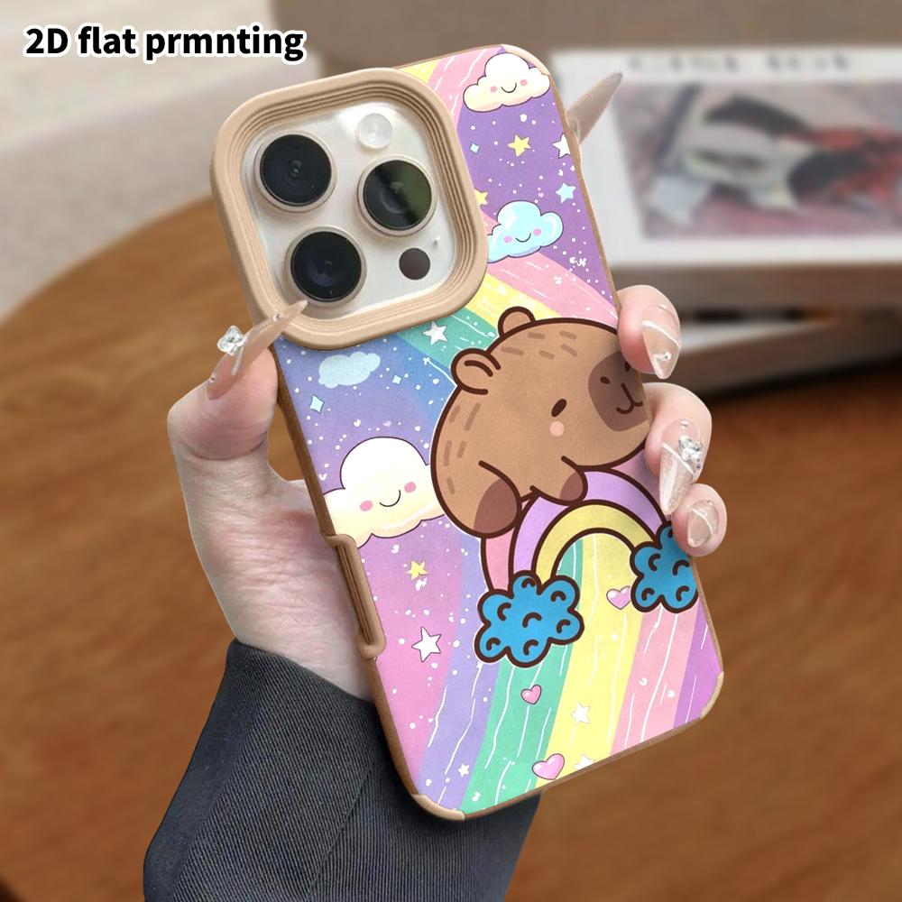 Phone Case: Lambskin 2D Flat Samsung Galaxy A34 A35 M05 M06 S20 S22 S21 FE Plus 5G Protective Case, Rainbow Capybara, Christmas and Halloween Gifts