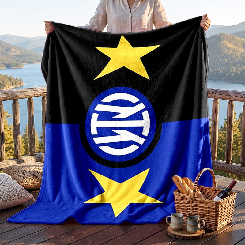 Warme Flanelldecke mit Inter Mailand Muster, Leichte, bequeme Überwurfdecke für Bett und Sofa
