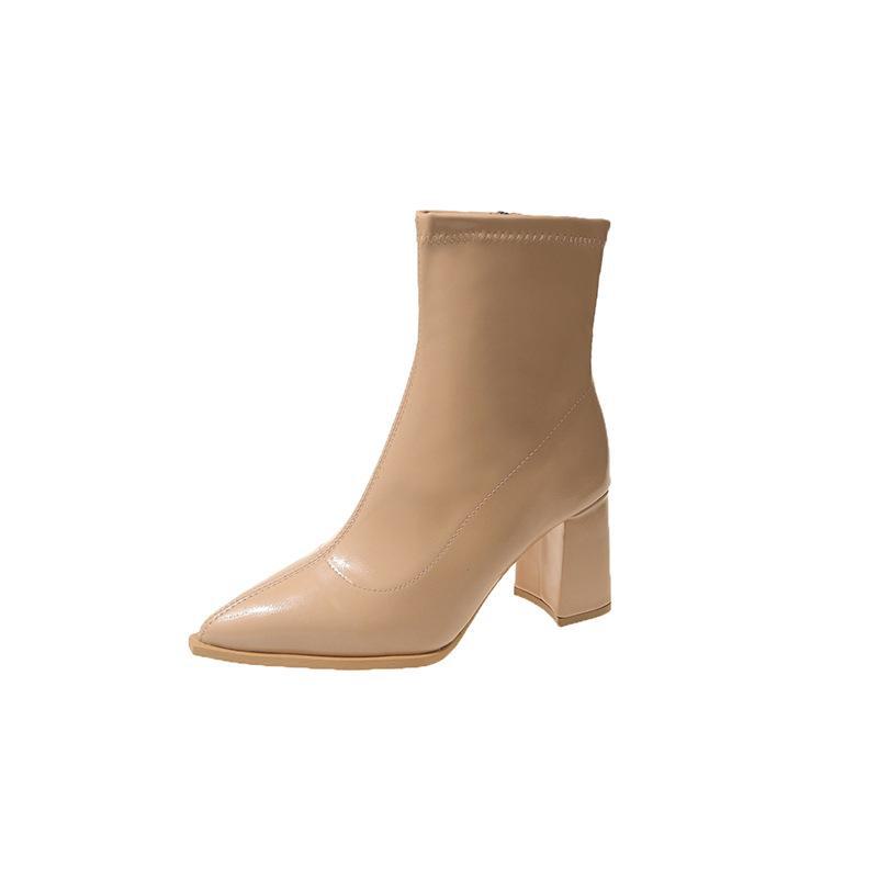 Women's Slim Pointed High-Heeled Ankle Boots - French Style, Fall/Winter 2024, Thick Heel, Outdoor Martin Style