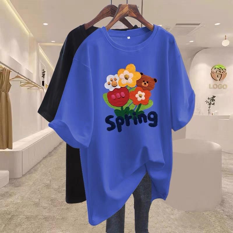 Fluorescent Green T-shirt Women's Short-sleeved Loose Pure Cotton 2025 New Spring and Summer Medium and Long Large Size Color American Top