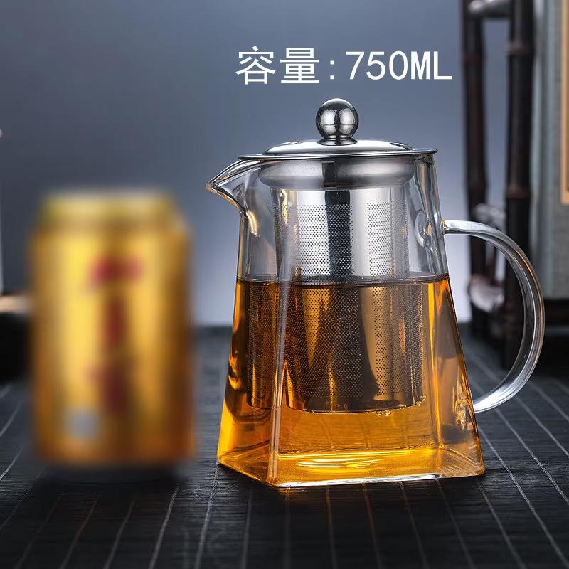 New Heat Resistant Glass Teapot With Stainless Steel Infuser Heated Container Tea Pot Good Clear Kettle Square Filter Baskets
