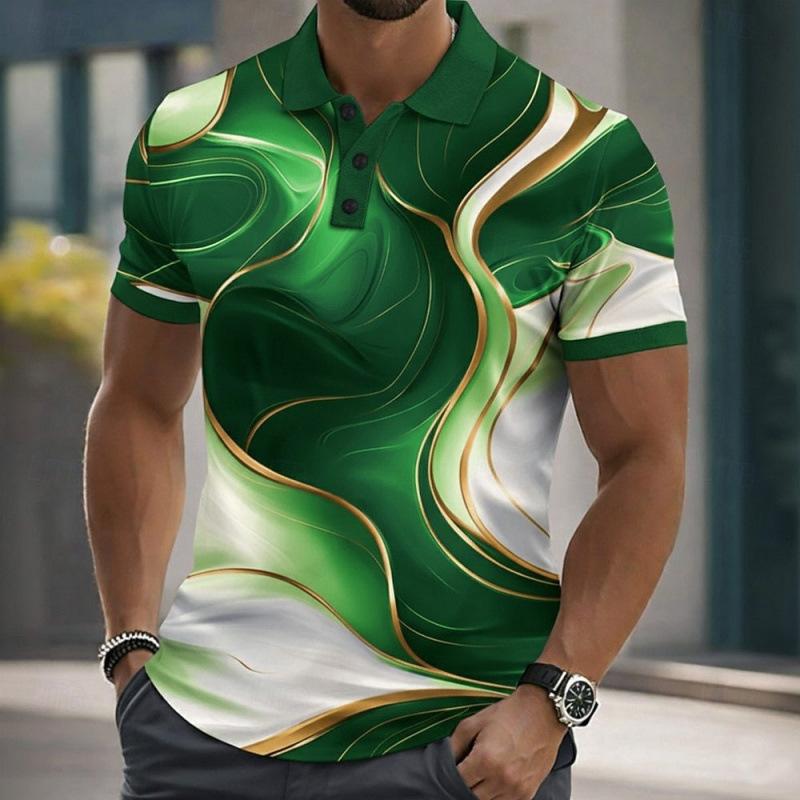 Men's Fashion Button Polo Shirt Abstract Summer Short Sleeve Casual Polo