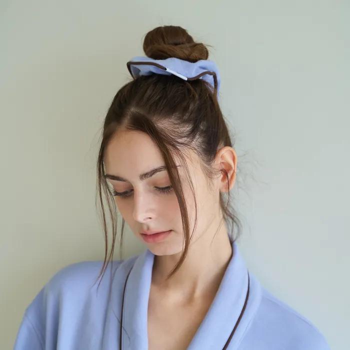 Blue Piping Terry Scrunchie