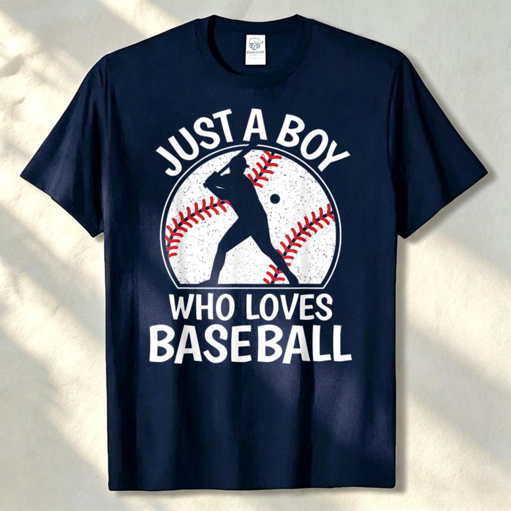 Unisex Cotton Loose Crew Neck Tee Just A Boy Who Baseball Retro Graphic Print Trendy Sports Top For Game Casual Holiday Outfit
