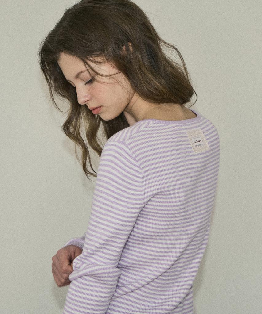Aueonoseuteljia Chewy Ribbed Button Stripe Knit_Lavender Fog(Oc25-Kn02)