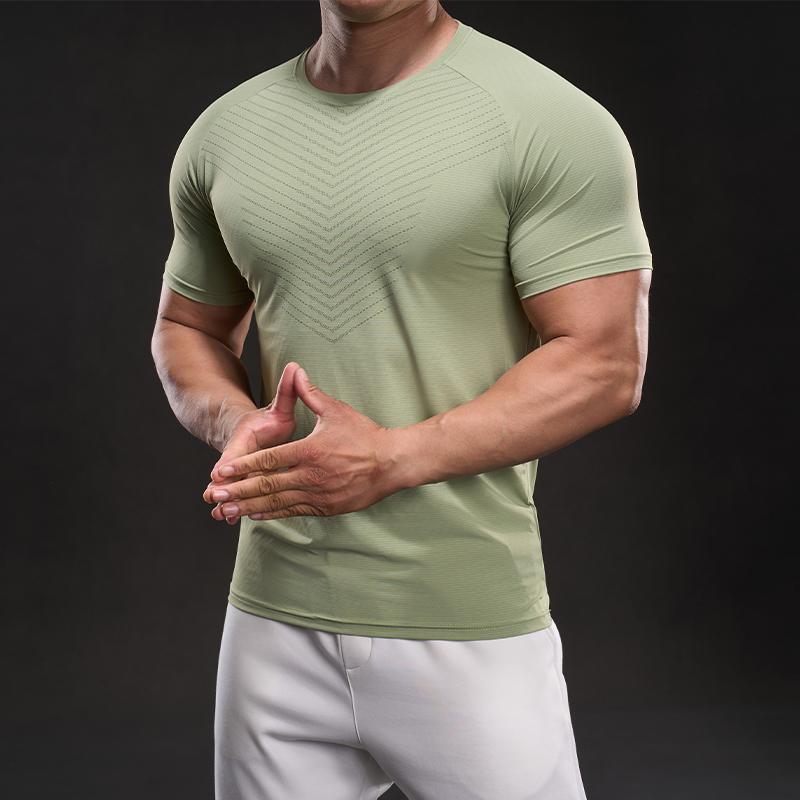 Solid Color American Style Casual Short-sleeved T-shirt Fashion Sports Slim Elastic Fitness Outdoor Round Neck T-shirt