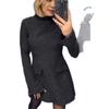 Womens Slim Fit Knit Dress With Rhinestone Embellishment Round Neck Long Sleeve Bodycon Midi Office Casual Wear