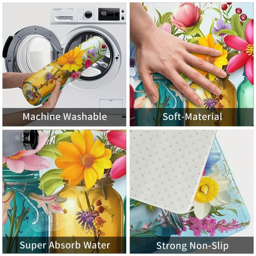 1Pcs Anti Fatigue Kitchen Rugs Spring Print Waterproof Non-Slip Thick Cushioned Kitchen Mat Heavy Duty Comfort Standing Mat for Kitchen