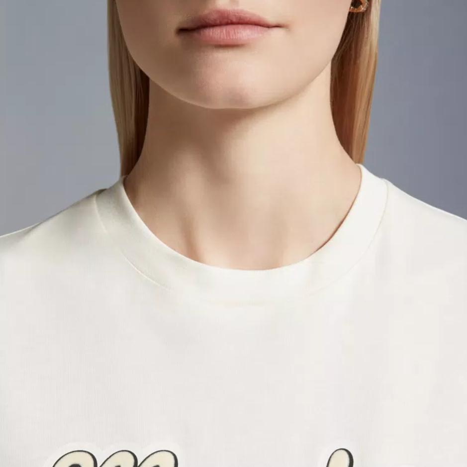 Moncler Logo T-Shirt Letter Print Round Neck Short Sleeve T-Shirt Women Tops White I20938C00011829HP034