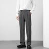 Men's Loose Suit Pants Classic Straight Solid Color Drape Elastic Business Office Worker Casual Trousers Brown Khaki Gray