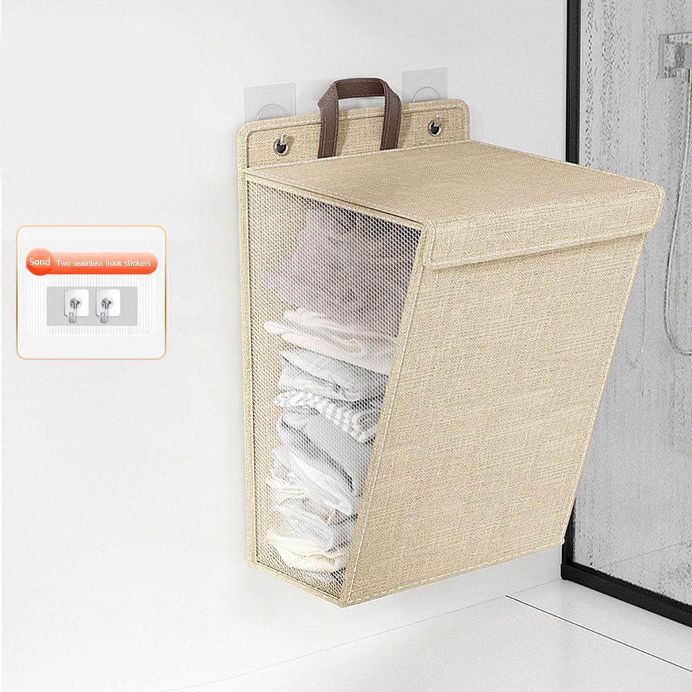 Wall Mounted Foldable Laundry Hamper Hanging Dirty Clothes Basket Large Capacity Multifunctional Storage Bag With Handle бежевый
