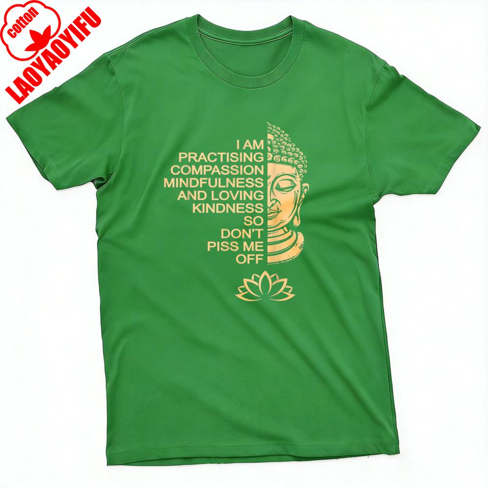 

Buddha Head and Lotus with Compassion Mindfulness Text Summer Men TShirt Casual Streetwear Style for Daily Wear Unique Shirt 4XL