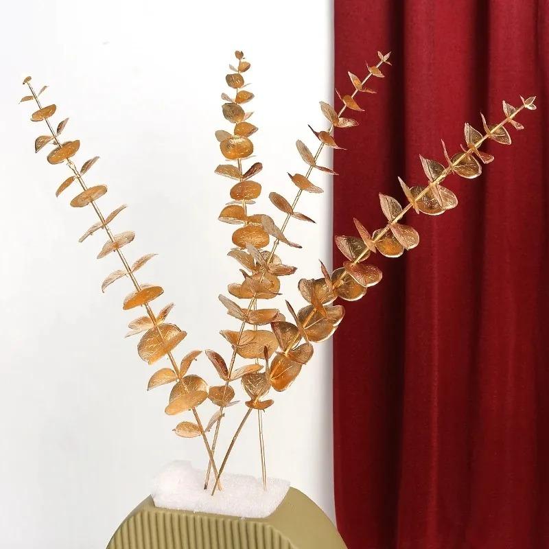 1/3/5Pcs Maple Leaves Gold Artificial Flowers Eucalyptus Home Decoration Outdoor Party DIY Tree Branch Accessories Wedding Decor