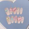 Handmade Press-On Nails Sweet Candy Color Ice-Transparent Mocha Rhinestone Nail Tips Women