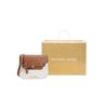 Michael Kors Mk Emilia Classic Monogram Leather Saddle Bag Women Shoulder Bag Dark-Brown White 35S2GU5C1B-VANILLA