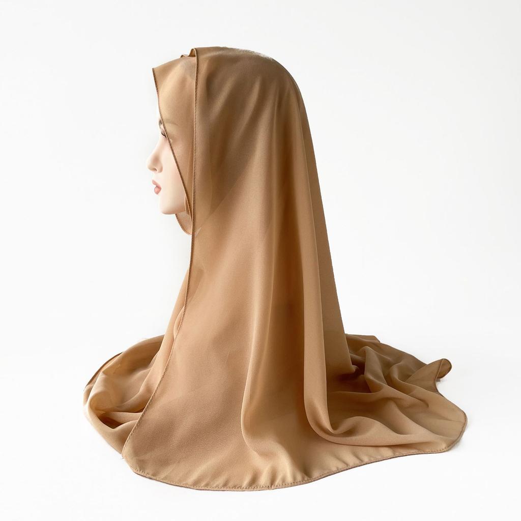 Malaysischer einfarbiger Ethno-Stil Satin langer Schal Monochrom Perle Chiffon Kopftuch