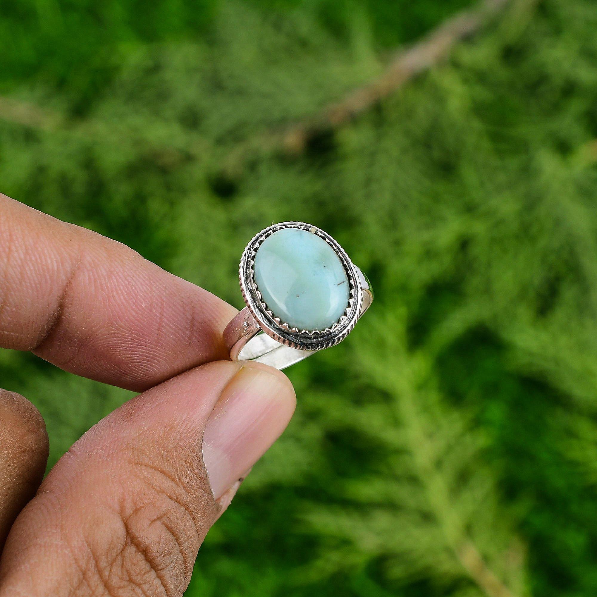 

Mothers day Deal Sterling Silver Larimar Gemstone Sister Anniversary Bezel Ring Adjustable