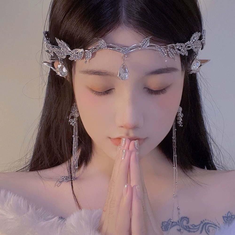 Exquisite Crystal Forehead Accessory Elegant Bride Shiny Hair Hoop Elf Rhinestone Headband Wedding