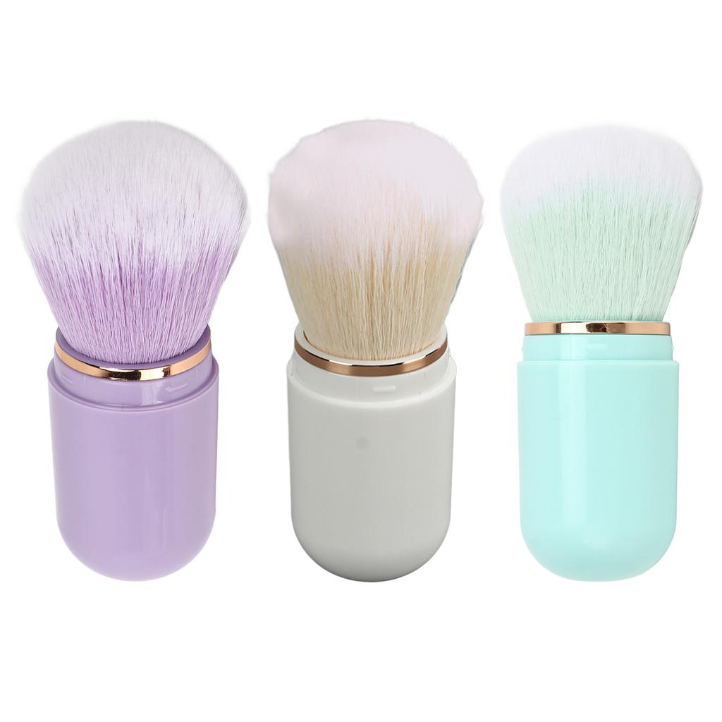 3pcs Nail Dust Cleansing Brush Soft Hair Comfortable Grip Loose Powder Brush with Cover White Purple Green