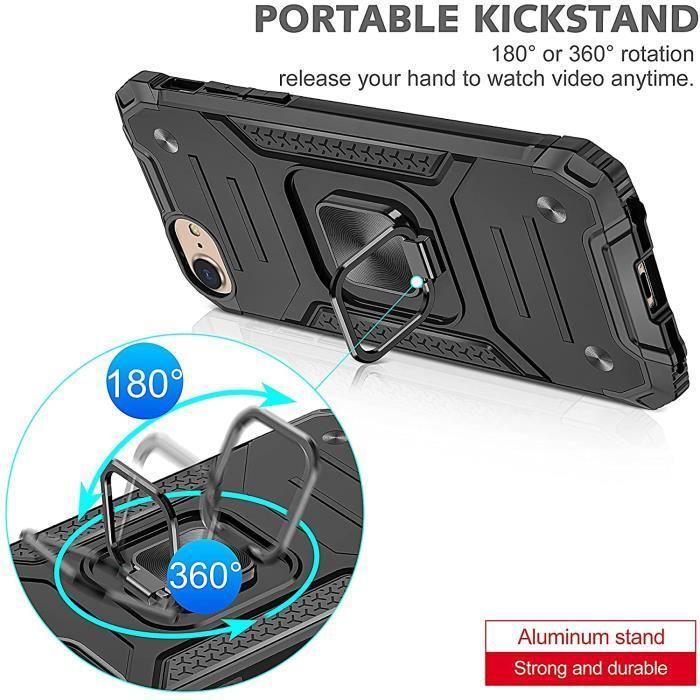 Coque pour iPhone 8/7 - Housse de Protection - Antichoc - Anneau Métallique Rotatif - Noir