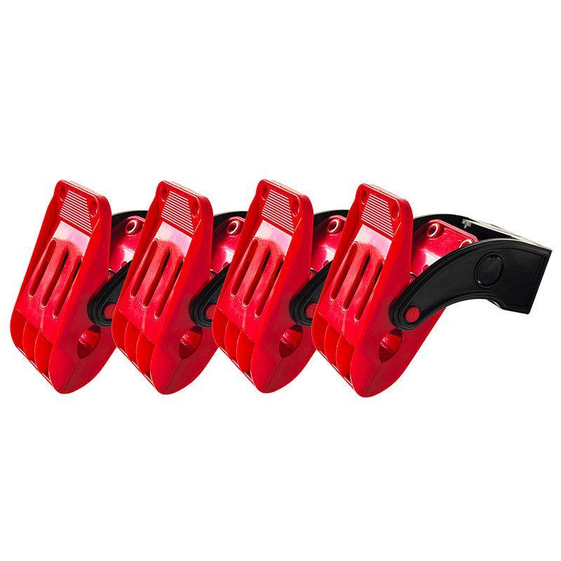 Car Floor Mat Cleaning Clip, Multifunctional Wall-Mounted Fixed Drying Clip, Mat Washing and Car Beauty Tool 4 Thickened Foot Pad Clips [Red and Black]