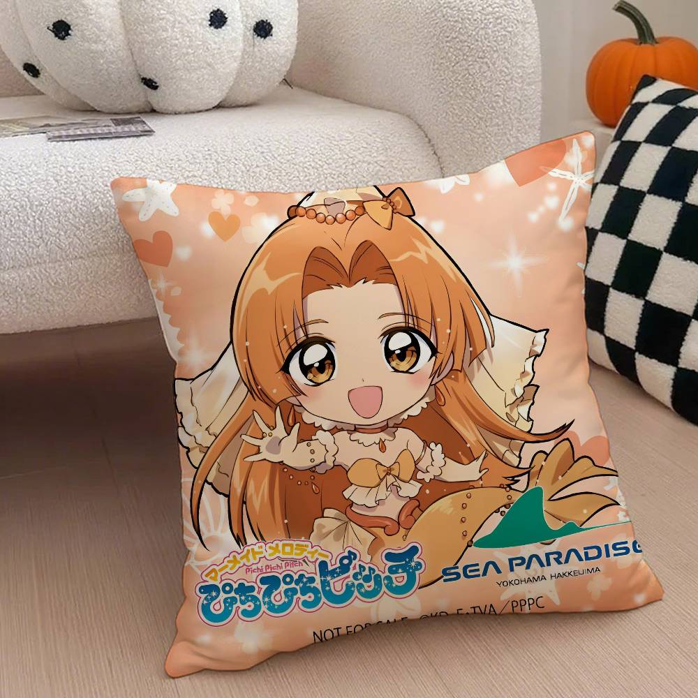 Mermaid Melody Pichi Pichi Pitch Pillow Case Anti-dustmite Pillowcase Invisible Zipper Silky Short Plush Sofa Cushion Cover